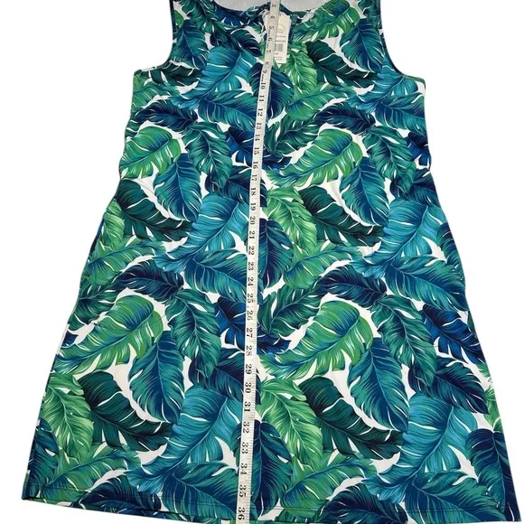 Green and Blue Tropical Print Sleeveless Dress - Picture 4 of 4